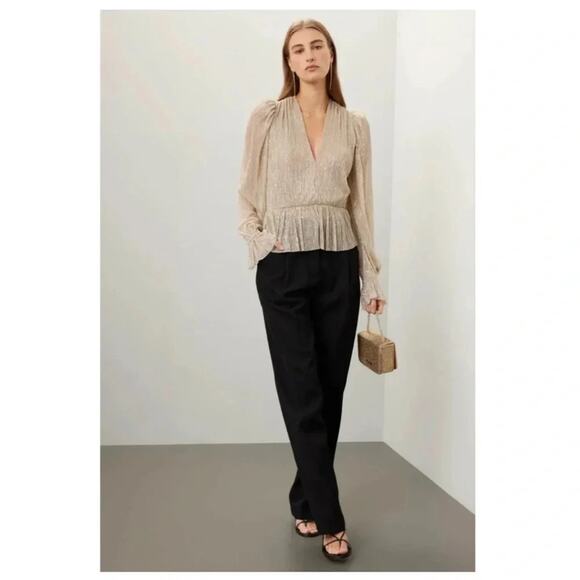 Sabina Musayev Liya Revolve Gold Sparkly Sheer V Neck Blouse Top Size Medium - Picture 6 of 11